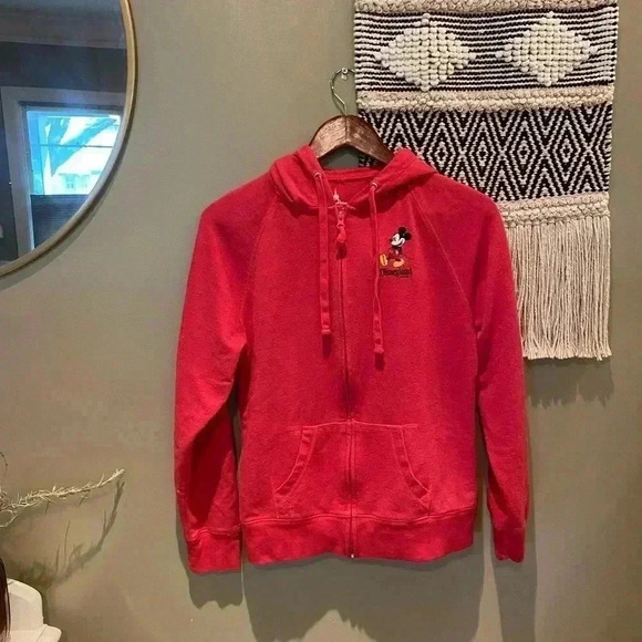 VINTAGE Y2K DISNEY RED MICKEY ZIP UP JACKET HOOD SIZE MEDIUM - Picture 1 of 3